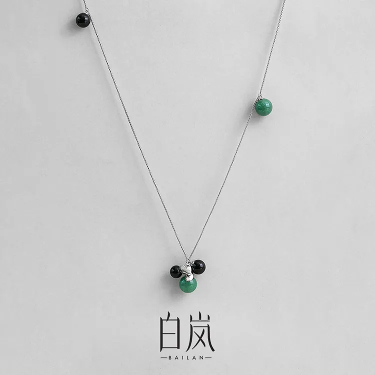 白岚卷草多宝项链玛瑙东陵玉毛衣链气质个性绿色首饰配饰女XL5988