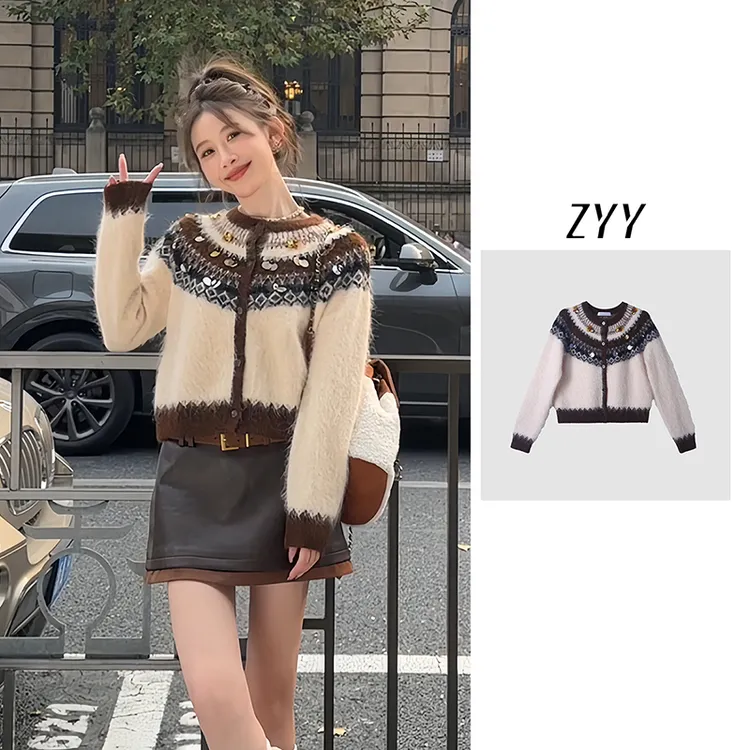 ZYY【极简从绒】新款重工设计感提花针织开衫X25DMY05938