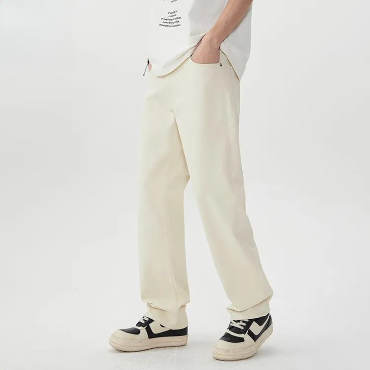 真维斯干净穿搭米白色牛仔裤直筒裤美式休闲高初秋穿搭美式高街
