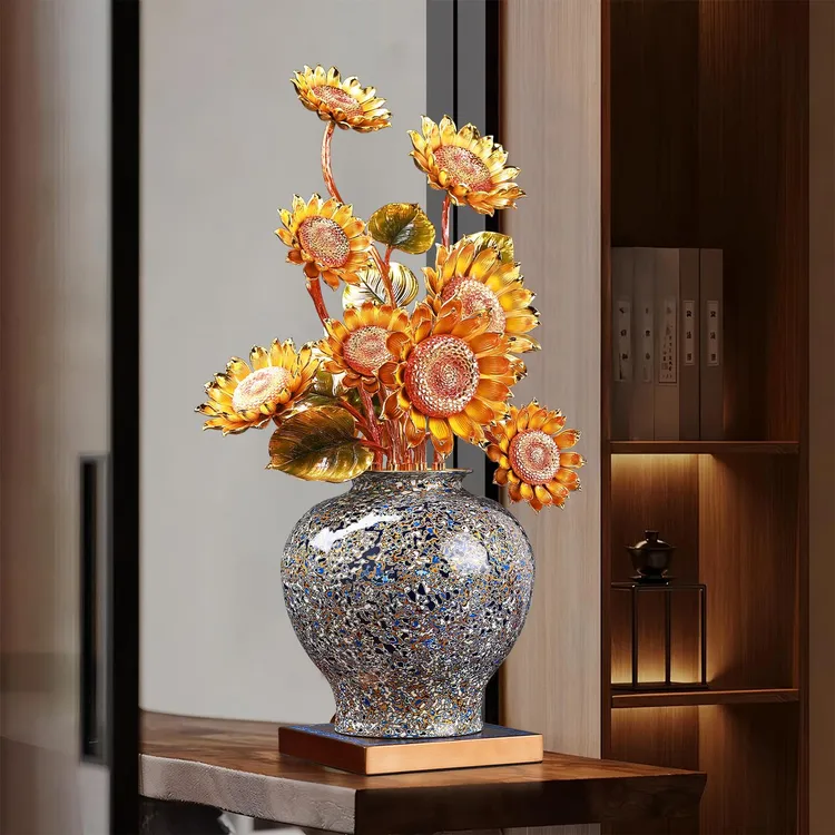 德国LZJV向日葵铜摆件客厅高级感玄关电视柜家居装饰高端大气乔迁