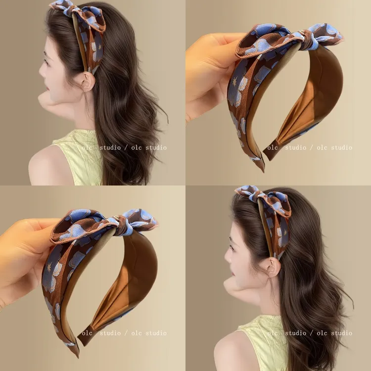 秘境仙踪~蓝咖撞色印花兔耳发箍女新款高颅顶头箍日常洋气旅行