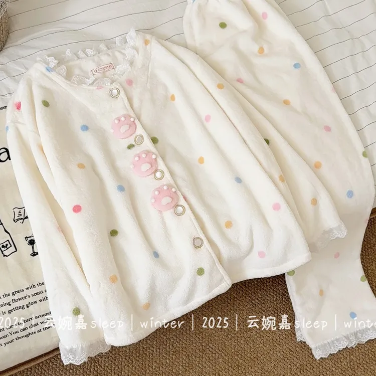 『萌萌猫爪』秋冬睡衣女法兰绒加厚加绒保暖冬季牛奶绒家居服套装