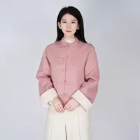 【会员专享】纯色秋冬羊毛舒适盘扣白色女士通勤百搭大衣WH05007688