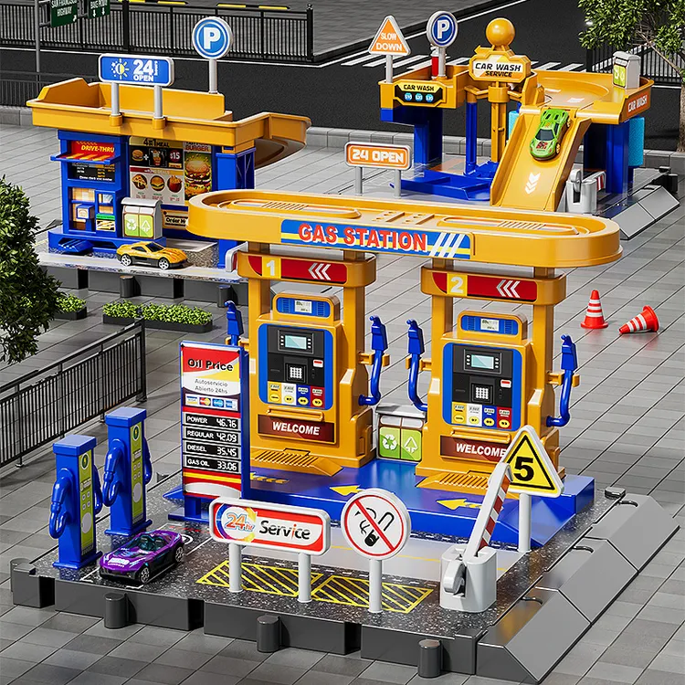 儿童益智拼搭玩具停车场加油站男孩过家家女孩3岁4岁男童生日礼物