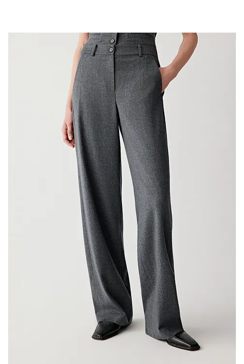 小禾同款直筒羊毛裤法兰绒裤子休闲灰色垂感秋冬