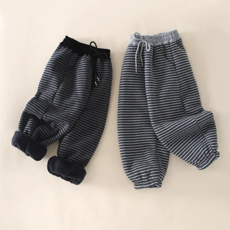 【850克加厚葵花绒】条纹运动裤宽松舒适皮筋口保暖-亲萌鱼-8849