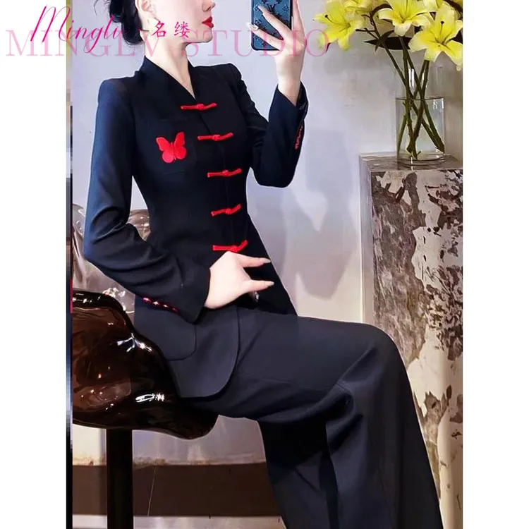 新中式改良西服唐装时尚设计感早秋女士中山装外套西装裤两件式套