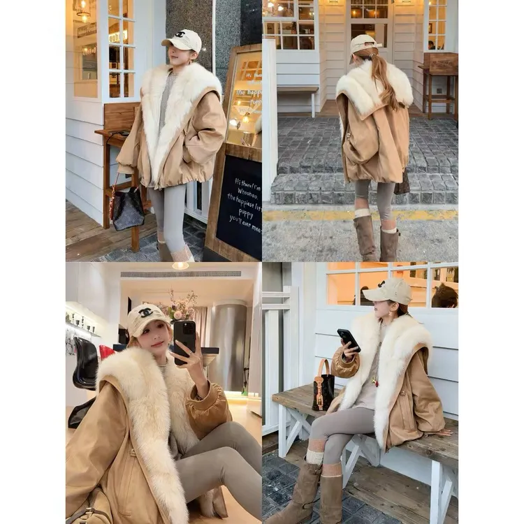 加大加宽半背狐狸毛长袖羽绒服女冬季新款高货外套