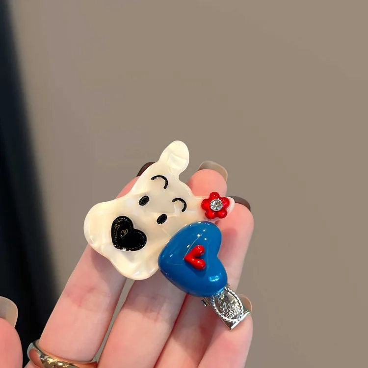 可爱卡通醋酸哈哈狗狗爱心刘海夹侧边夹百搭头饰鸭嘴夹发卡新款