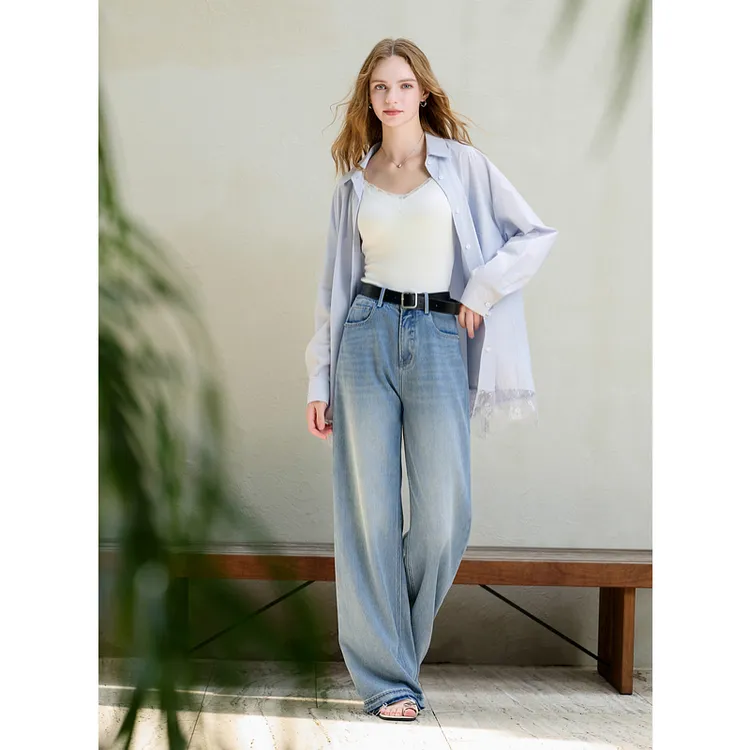 【莱赛尔牛仔裤】三彩2025夏季新款直筒阔腿长裤天丝拖地女薄M