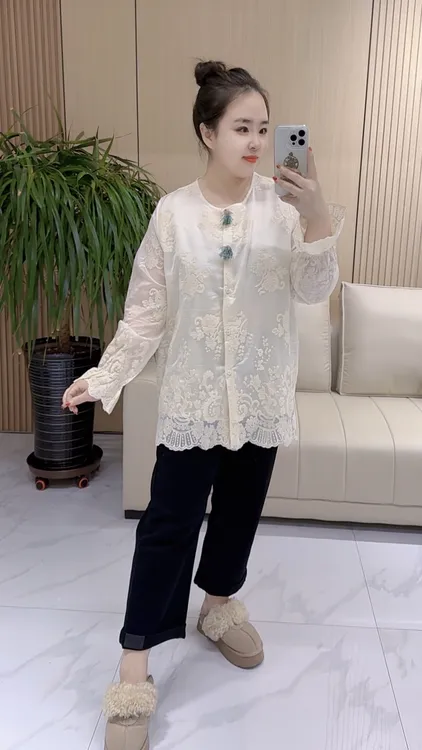 【聪姐推荐】6013新中式国风提花刺绣洋气圆领衫（衣长72，胸围726）
