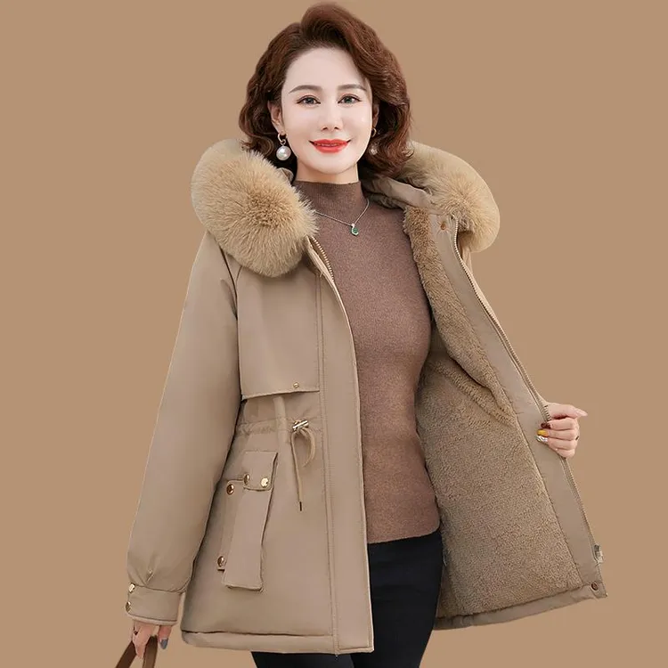 皮尔卡丹洋气妈妈冬装棉服加绒加厚派克服2025新款中老年女士秋冬
