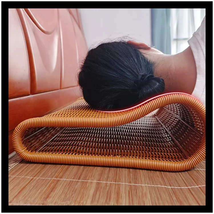 护颈椎中空透气枕头手工仿藤编织偏硬空心午休靠枕家用中式【鸿成】