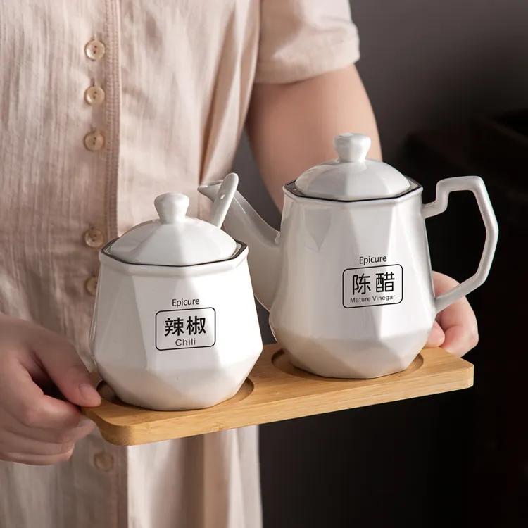 陶瓷醋壶辣椒罐套装商用调料盒饭店酱油醋瓶面馆餐厅餐桌调味组合