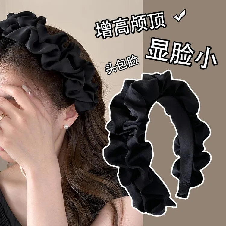 黑色宽边褶皱发箍女2025新款高颅顶头箍感日常外戴发卡头饰