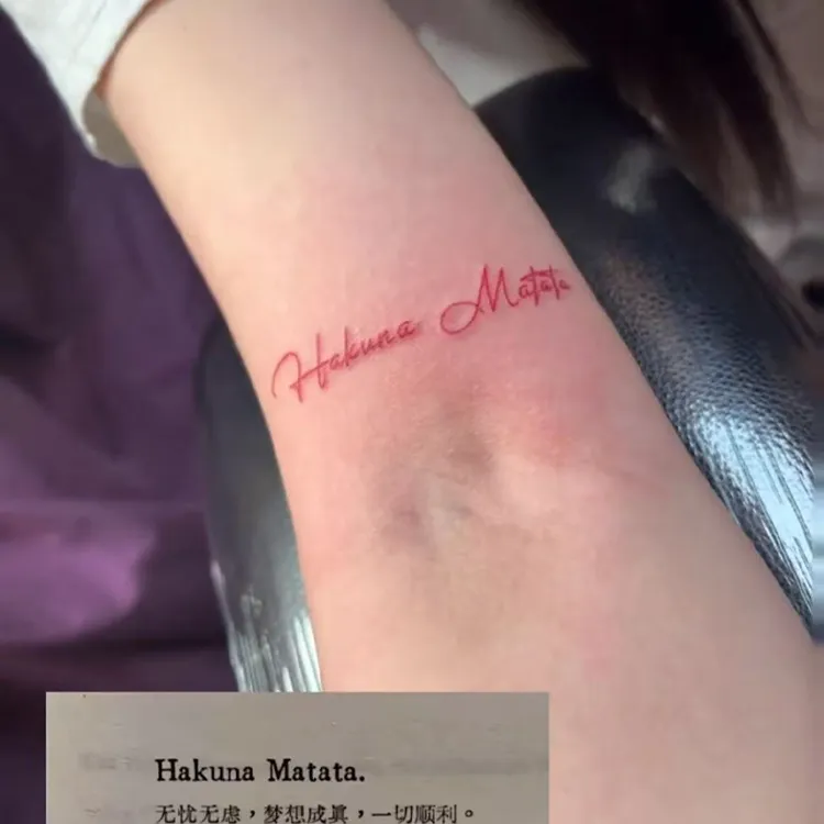 Hakuna matata彩色普通纹身贴 红色英文字手臂网红同款防水持久