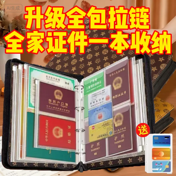 A4拉链证件收纳包卡包文件房本户口本疫苗本出生证明护照活页册