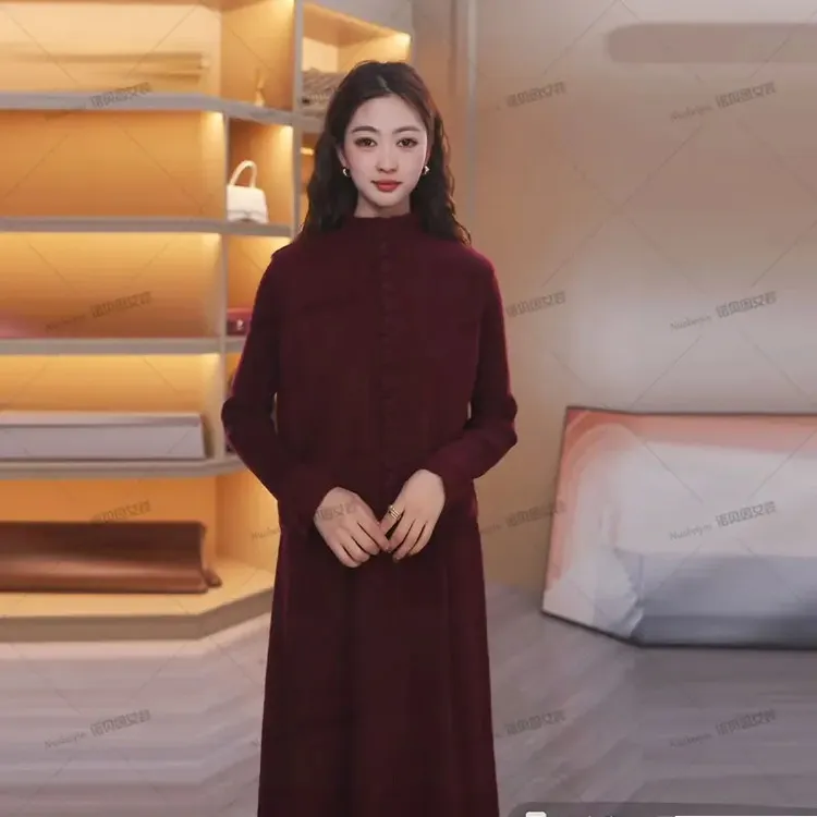 nuobeiyin/诺贝因冬季新款加厚针织连衣裙马甲两件套装 NDDG9801