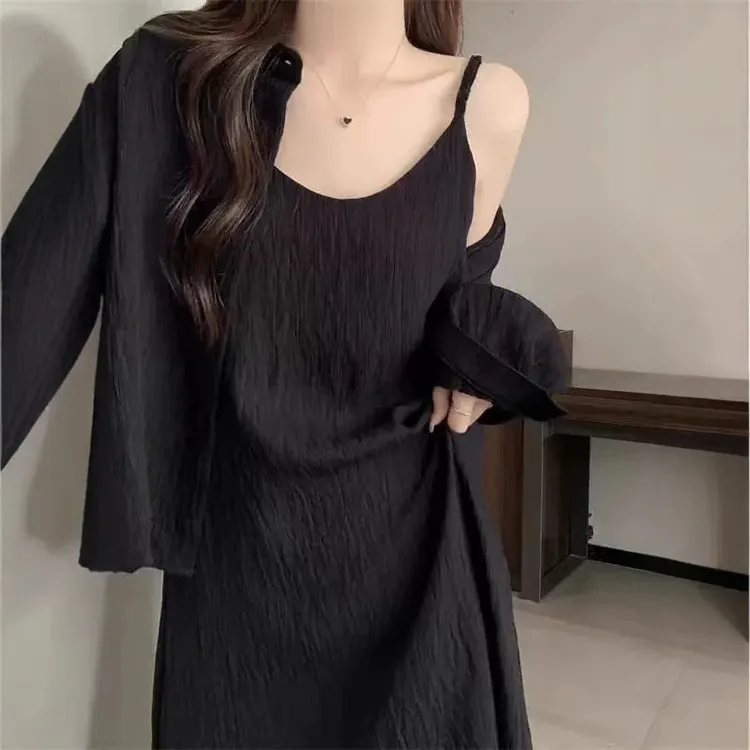 亏本甩卖夏季女装女内搭长款吊带小黑背心连衣裙美女黑色蕾丝裙