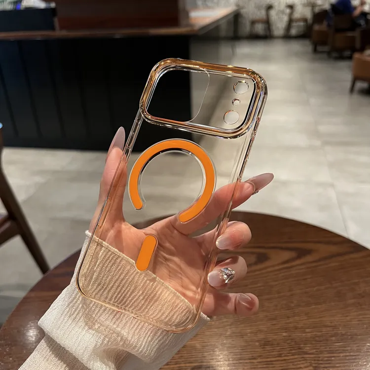 星宇橙色适用苹果17promax手机壳简约透明磁吸充电高级感防摔男女
