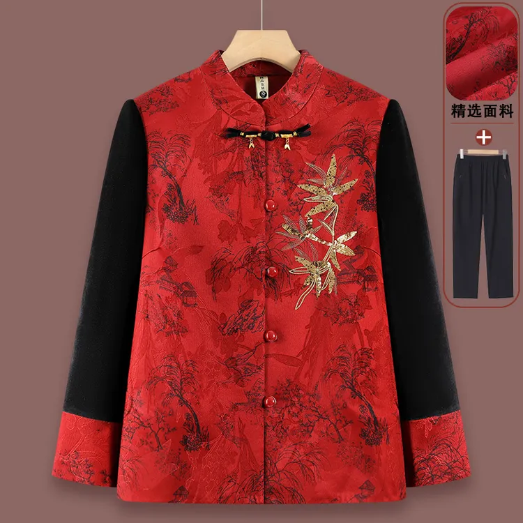 中老年人秋装女奶奶外套妈妈装衣老太太翻领妈妈新款毛呢衣服上衣