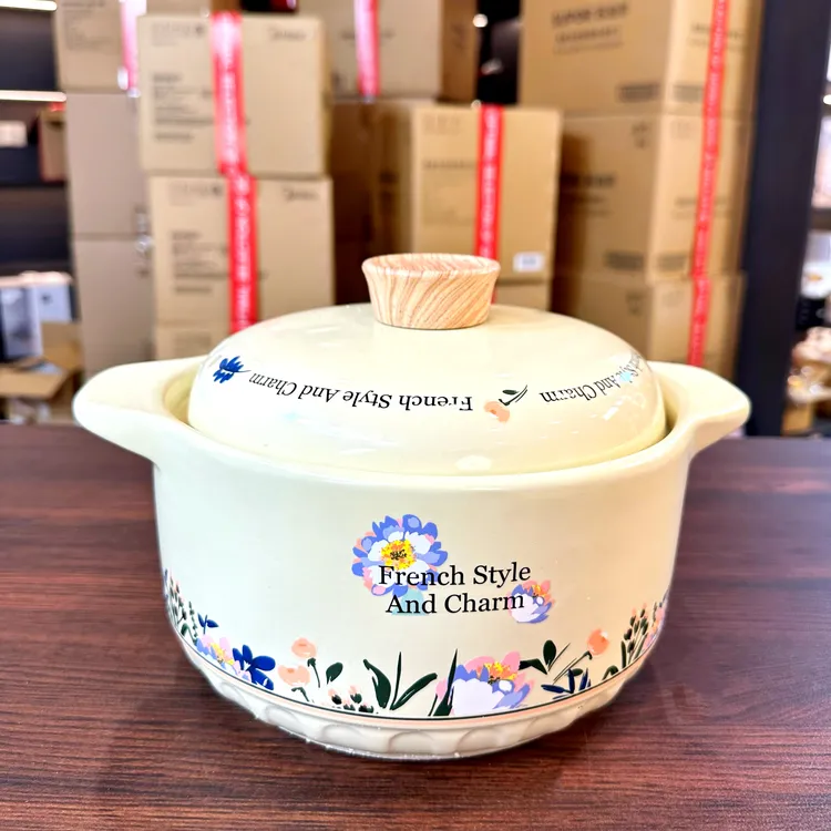 法式风情砂锅家用煲汤锅燃气耐高温炖汤锂辉石陶瓷砂锅4.5L大容量