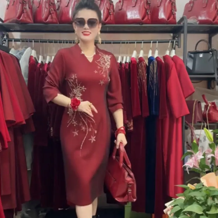 8292（主播推荐）端庄喜婆婆妈妈婚宴婚礼气质连衣裙