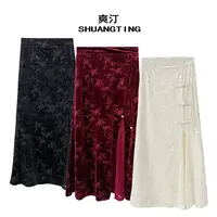 Jokara/丘可儿【浅梦】国风丝绒中长裙气质优雅显瘦半身裙加厚春款