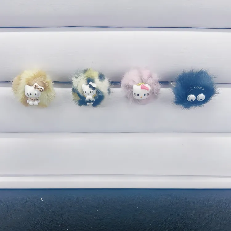 铜合金戒指 兔毛毛球戒指2026新款粉色豹纹KT卡通