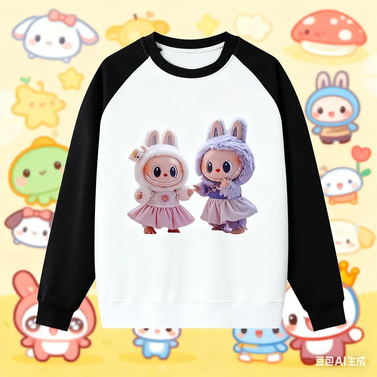 卡通拉布布插肩拼色女童卫衣加绒长袖秋冬装儿童中大童百搭上衣潮