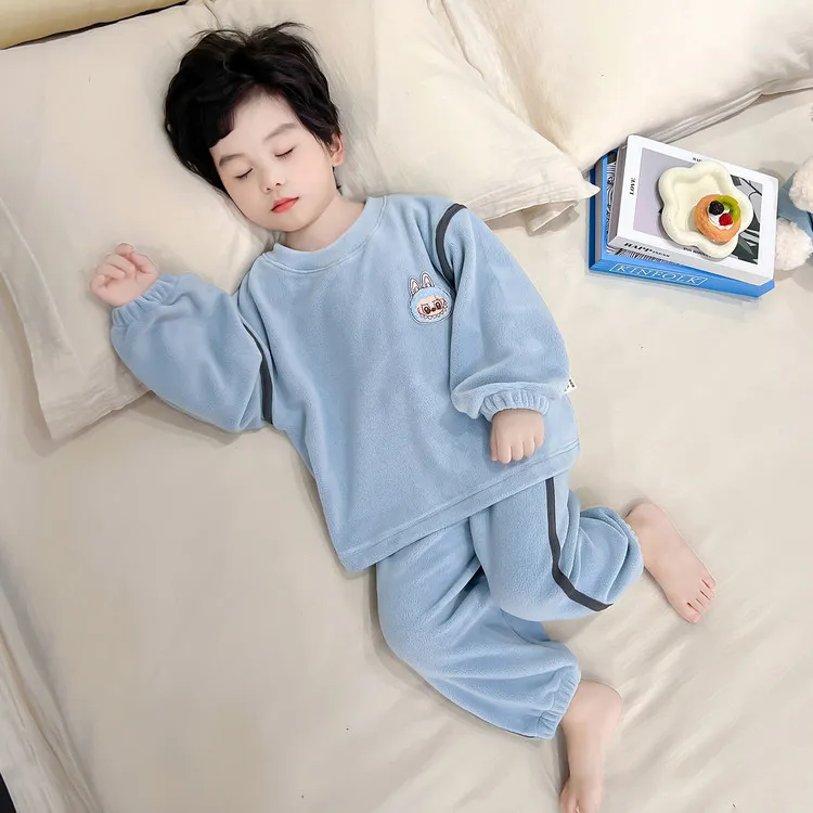 高级感品质儿童睡衣套装秋冬季奥粒绒保暖男童男宝宝家居服法兰绒