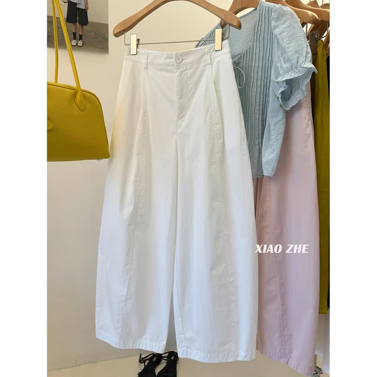 2025夏季新款时尚宽松阔腿弯刀月亮裤女设计感休闲韩系阔腿九分裤
