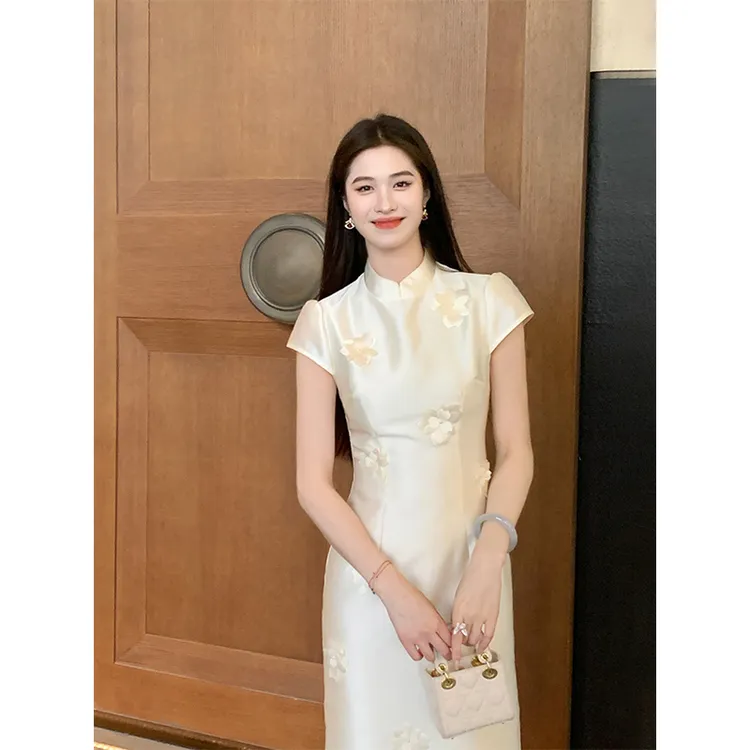 凌茜恣禾【拈香】国风新中式显高收腰修身显瘦夏季短袖旗袍连衣裙