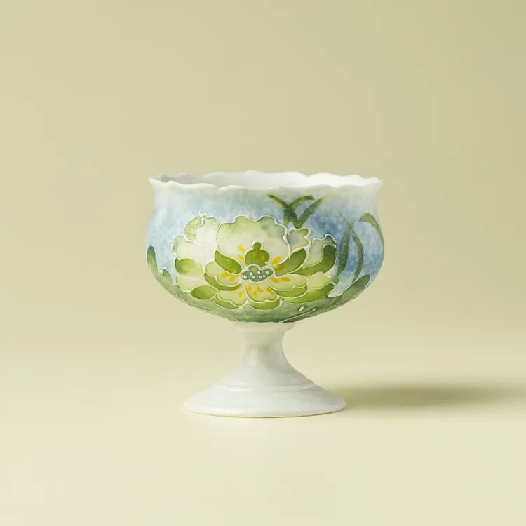 赞朴主人杯陶瓷茶杯荷畔映波蓝高足莲花杯家用单个喝茶茶盏品茗杯