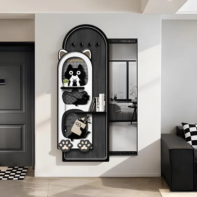 新款洞洞置物板镜子画挂画壁画玄关全身镜装饰画隐藏推拉式穿衣镜