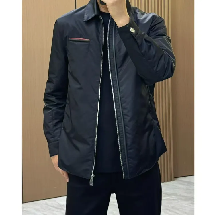 男士新款鹅绒轻薄三防羽绒服867693F959衬衫款翻领拼皮商务休闲