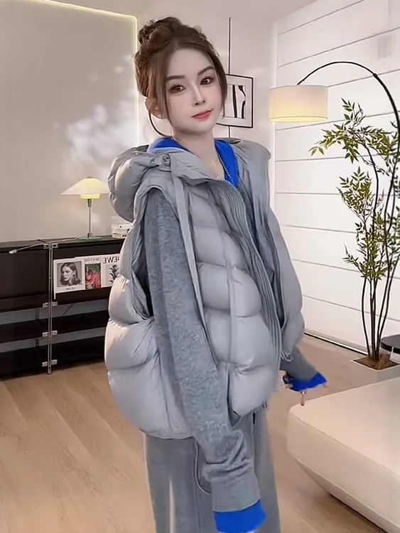 爆款连帽高级感白鸭绒羽绒洋气马夹女装2025秋冬流行超好看无袖短