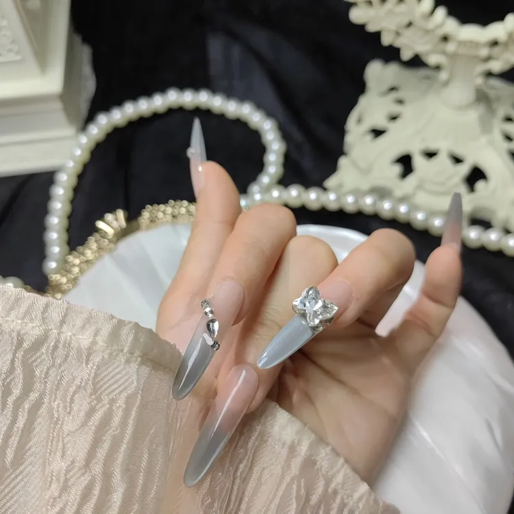 （星空满绿）纯手工法式爆闪绿色猫眼穿戴甲超长款 两单起无运费 