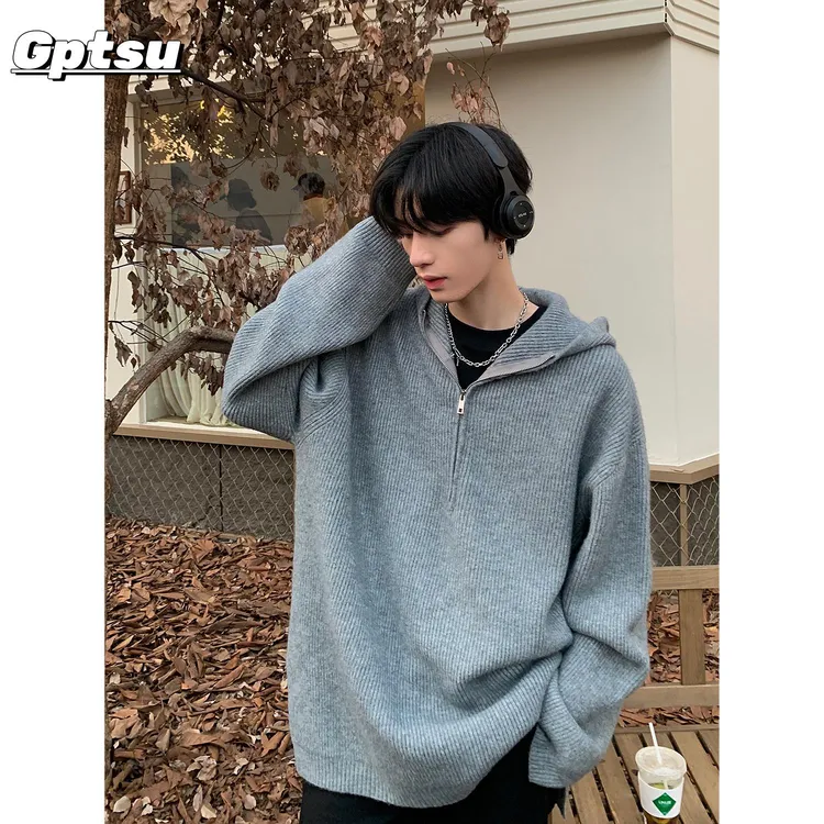 GPTSu半拉链连帽毛衣男秋冬新款韩版慵懒风针织衫oversize外套潮