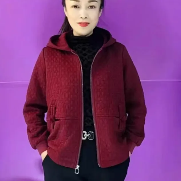 升级款中老年春秋季加厚休闲连帽女式外套国风拉链宽松百搭女夹克