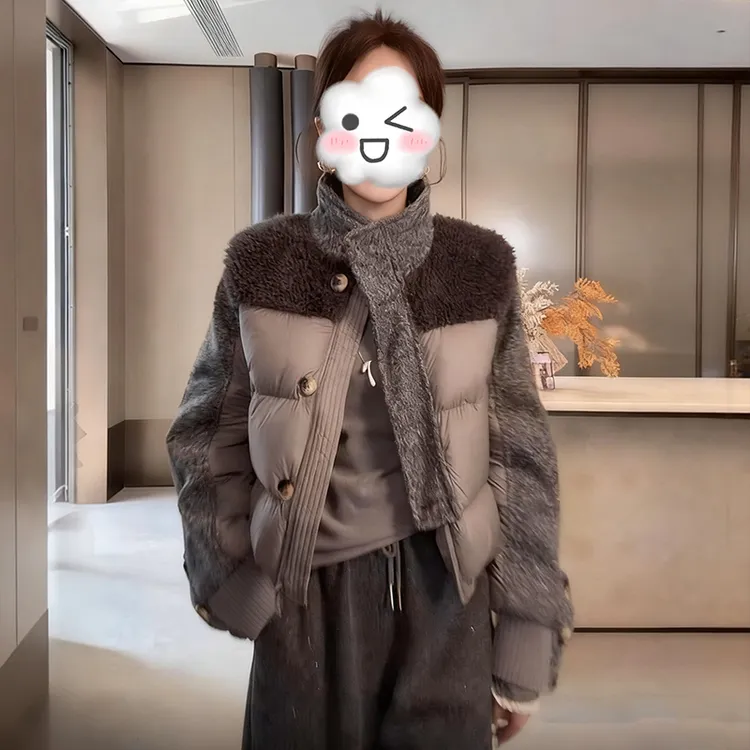 2025时尚百搭高级感拼接立领服短外套女冬季新款保暖手塞衣