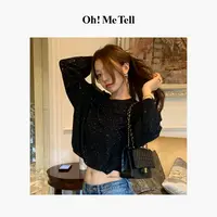 Oh！Me Tell【璀璨之夜】高级重工小亮片薄款圆领长袖毛衣针织衫女