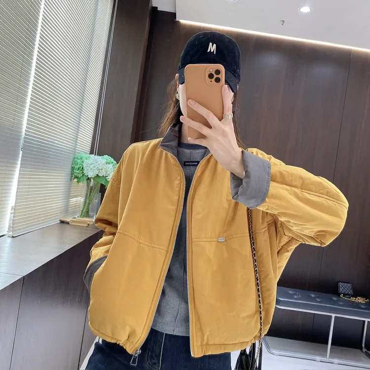 IMFLY金小金自制女装 棉服DYW9913秋冬立领撞色款棉服外套
