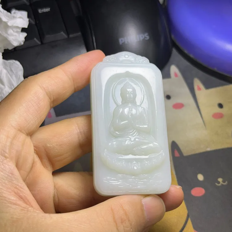 和田玉 智拳印 大日如来 挂件吊坠 62克