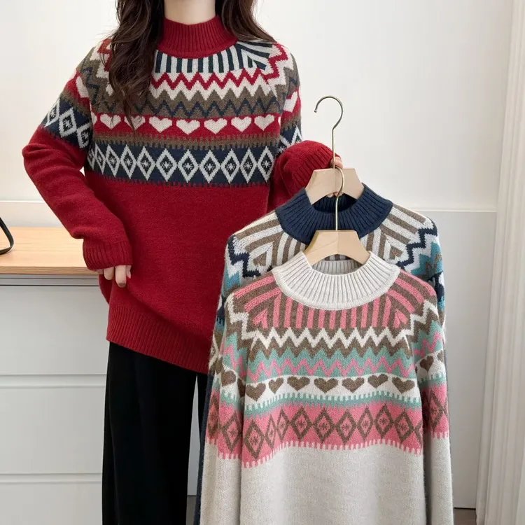 大码胖mm软糯提花毛衣女2025冬季新款百搭显瘦加厚针织打底衫1119