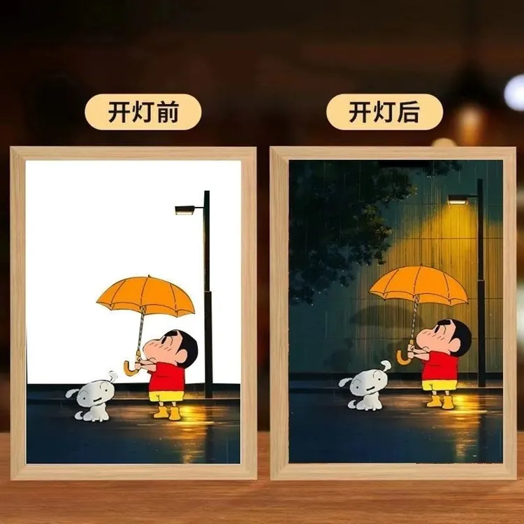 蜡笔小新灯光画治愈系小夜灯床头卧室摆件装饰画创意氛围灯送礼物