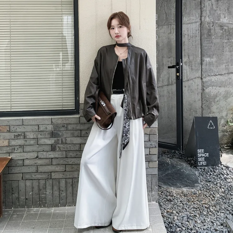 港风复古感咖色皮衣短外套女秋季2025新款时尚飘带减龄淡人PU夹克
