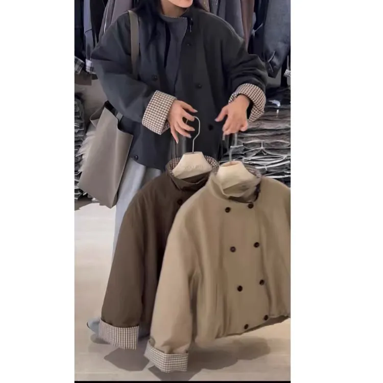 2538立领羊羔毛双排扣棉服外套