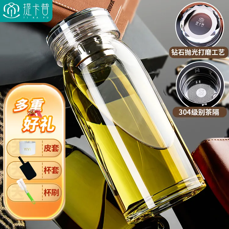 提卡普玻璃杯单层大容量杯子家用耐高温水杯女高颜值茶杯车载便携