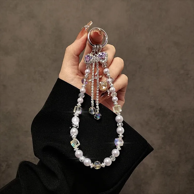 奢华闪钻蝴蝶结流苏手机链时尚水晶串珠手机挂绳挂链手腕手提链